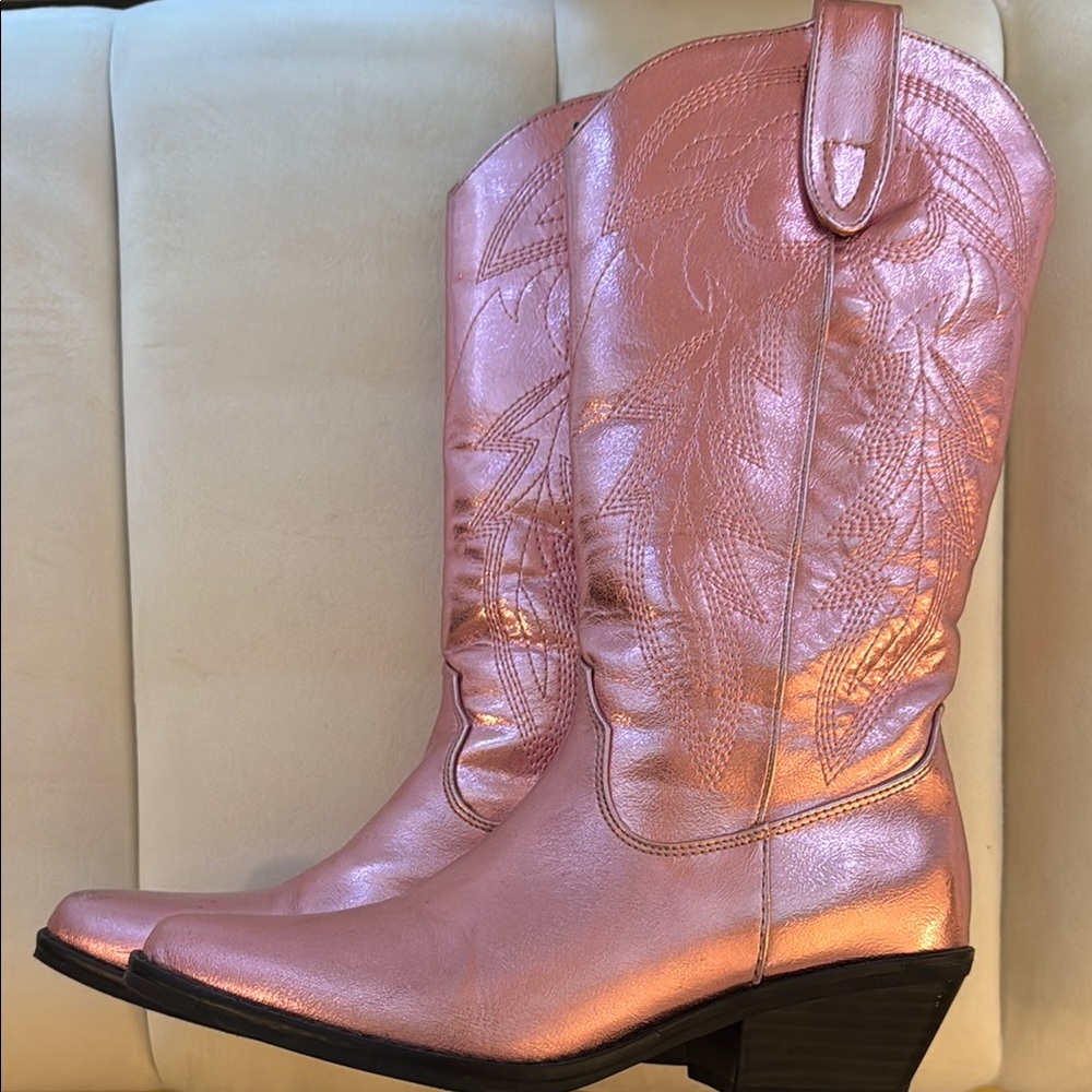 Madden Girl Pink Heeled Boots with Metallic Finish